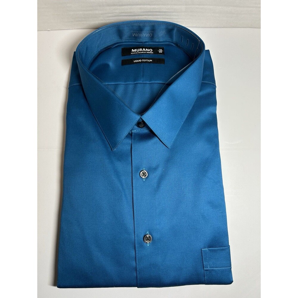 Murano Men’s Dress Shirt 18 /35  Blue Teal Liquid Cotton Button Down New w/Tags